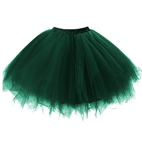 Girstunm Damen Tutu Tüllrock 50er Vintage Tüllrock Petticoat Mehrfarbig Bubble Tanzkleid Rock Unterrock Tütü Kurz Ballett Dunkelgrün XX-Large von Girstunm