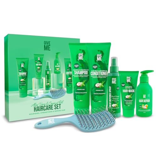 Give Me Kosmetik Haarpflege Geschenkset Aloe Vera & Kokosöl Sulfatfrei Shampoo & Conditioner Haarmaske Hitzeschutzspray Haarserum Hitzeschutz Entlüftungsbürste Geschenksets für Frauen Give Me Kosmetik Haarpflege Geschenkset Aloe Vera & Kokosöl Sulfatfrei Shampoo & Conditioner Haarmaske Hitzeschutzspray Haarserum Hitzeschutz Entlüftungsbürste Geschenksets für Frauen von Give Me