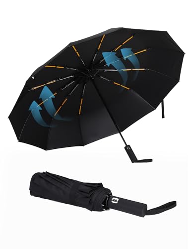 Giyaluzw Regenschirm Sturmfest Taschenschirm Automatik mit 12 Doppelrippen, Umbrella Windproof, FaltbarDoppler Regenschirm Schwarz für Damen und Herren von Giyaluzw