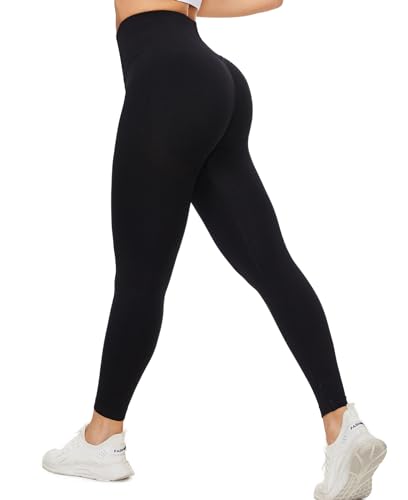 Giyaluzw Sport Leggings Damen Booty Scrunch Butt Gym Leggings Damen Leggings High Waist Lange Yoga Hose Push up Fitness Frauen Sporthose (DE/NL/SE/PL, Alphanumerisch, L, Regular, Regular, 1 Schwarz) von Giyaluzw