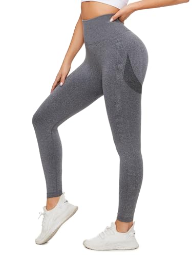 Sport Leggings Damen Booty Scrunch Butt Gym Leggings Damen Leggings High Waist Lange Yoga Hose Push up Fitness Frauen Sporthose (DE/NL/SE/PL, Alphanumerisch, S, Regular, Regular, # 1 Dunkelgrau) von Giyaluzw