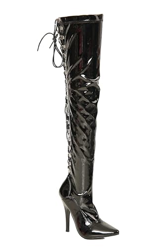 Gizelle Damen Schnüren Overknee-Stiefel, Black Patent, 41.5 EU von Gizelle