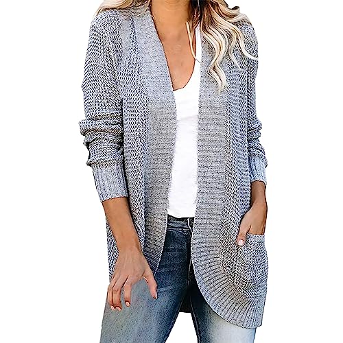 Dünn Strickjacke Damen Longstrickjacke Damen Solide Langarm Strickjacke Locker Lassig Sommermantel mit Tasche Strickjacke Ohne Kapuze Leichte Strickjacke Damen Sommer Dünn Weiß von Gkojhj