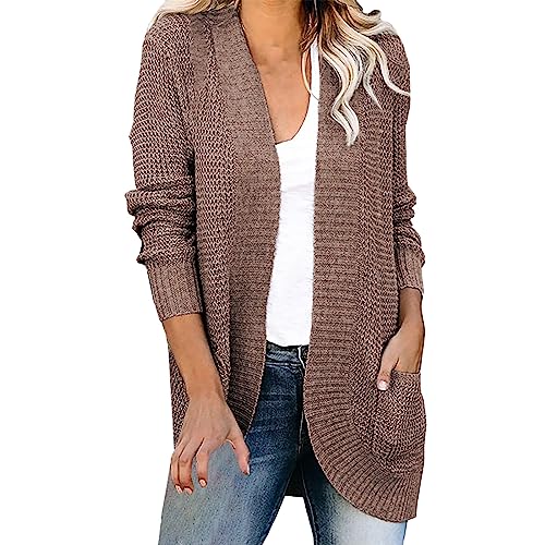 Dünn Strickjacke Damen Longstrickjacke Damen Solide Langarm Strickjacke Locker Lassig Sommermantel mit Tasche Strickjacke Ohne Kapuze Leichte Strickjacke Damen Sommer Dünn Weiß von Gkojhj