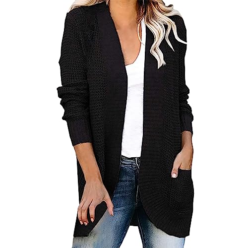 Dünn Strickjacke Damen Longstrickjacke Damen Solide Langarm Strickjacke Locker Lassig Sommermantel mit Tasche Strickjacke Ohne Kapuze Leichte Strickjacke Damen Sommer Dünn Weiß von Gkojhj