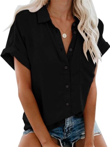 Glacspyg Bluse Damen Elegant Kurz Hemd Oberteile Damen Bluse Hemdbluse Casual Arbeit Schwarz S von Glacspyg