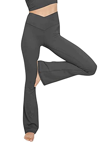 Glacspyg Yogahose Damen，Schlaghose V-Taille Bootcut Sporthose Freizeithose Jogginghosen für Fitness Weiß M von Glacspyg