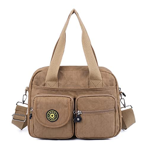 Gladdon Kleine Umhängetasche aus Nylon für Damen, mehrere Taschen, Schultertasche, Damen-Geldbörse mit verstellbarem Riemen, Khaki2, Large von Gladdon