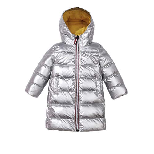 Kinder Junge Mädchen Daunenjacken Wasserabweisend Daunenmantel Fashion Lang Kälteschutz Jacke Lang Kälteschutz Mantel Mit Kapuze Silber 140CM von GladiolusA