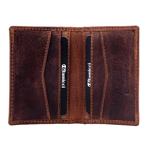 Glamicci Bifold Kleine Geldbörse für Männer & Frauen | RFID-blockierendes Leder Slim Wallet für Männer & Kartenbrieftasche | Echtes Leder Geldbörse (RCH2BDY), brandy, Slim & Small, Modern von Glamicci