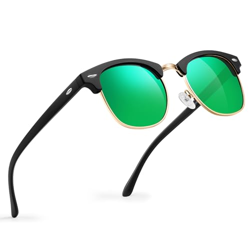 Glapeame Polarisierte-Sonnenbrille-Herren-Halbrahmen-Sonnenbrillen-Damen-Sunglasses-Men-Women-Sonnenbrille-Schwarz-UV400 Schutz-Retro-für Outdoor-Camping-Reise,7 von Glapeame