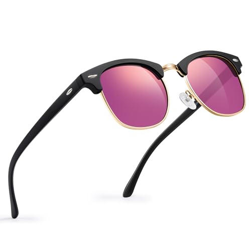 Glapeame Polarisierte-Sonnenbrille-Herren-Halbrahmen-Sonnenbrillen-Damen-Sunglasses-Men-Women-Sonnenbrille-Schwarz-UV400 Schutz-Retro-für Outdoor-Camping-Reise,9 von Glapeame