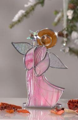 Glas Stadler Engel aus Glas für Teelicht mit Kristallstern  lila von Glas Stadler