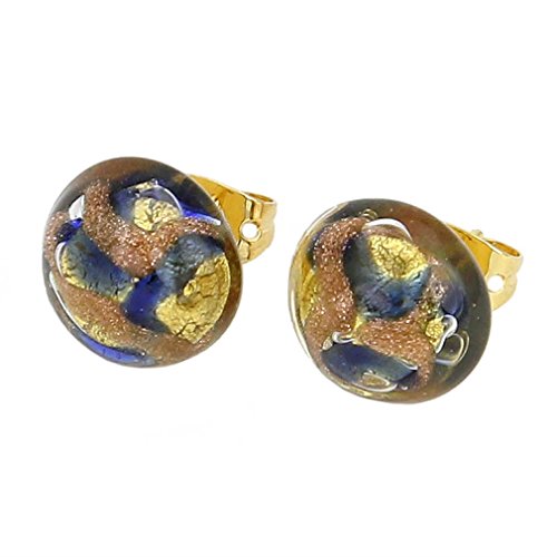 Murano Button Ohrstecker - Gold und Blau von Glass Of Venice