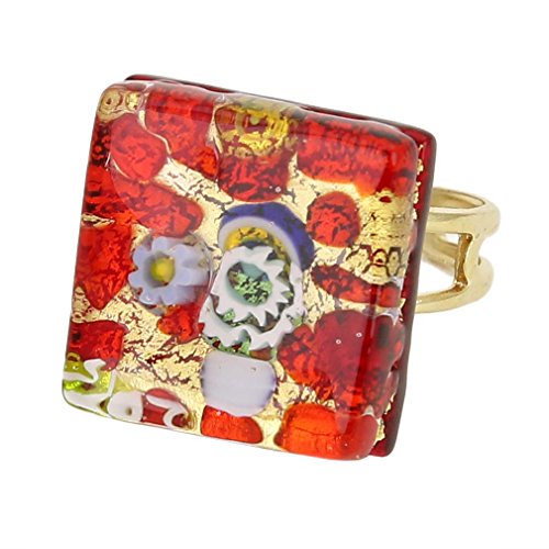 Glass Of Venice Quadratischer Verstellbarer Ring mit venezianischen Reflexen - Rotgold von Glass Of Venice