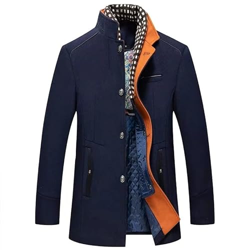 Eleganter Wollmantel Stehkragen Herrenjacke Mantel for Herren Gefüttert Slim Fit Einfarbig Kurzmäntel Freizeit Wolljacke Klassisch Premium Trench (Color : Blau, Size : M) von Glenmi