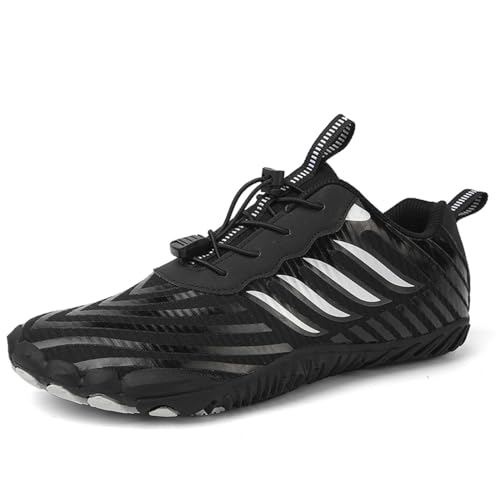 Glenmi Atmungsaktive Barfußschuhe Herren Damen FiveFingers Schuhe Wasserschuhe Unisex Damen Herren Strandschuhe Fitnessschuhe Schnelltrocknend mit breiter Zehenbox(Color:Black,Size:36 EU) von Glenmi