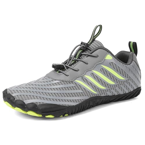 Glenmi Atmungsaktive Barfußschuhe Herren Damen FiveFingers Schuhe Wasserschuhe Unisex Damen Herren Strandschuhe Fitnessschuhe Schnelltrocknend mit breiter Zehenbox(Color:Gray,Size:43 EU) von Glenmi