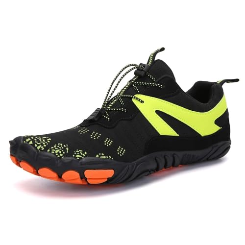 Glenmi Atmungsaktive Herren Damen Unisex FiveFingers Schuhe Barfußschuhe Wasserschuhe rutschfeste atmungsaktive Fitnessschuhe Schnell trocknend (Color : Black Green, Size : 46 EU) von Glenmi