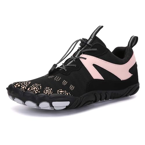 Glenmi Atmungsaktive Herren Damen Unisex FiveFingers Schuhe Barfußschuhe Wasserschuhe rutschfeste atmungsaktive Fitnessschuhe Schnell trocknend (Color : Black pink, Size : 43 EU) von Glenmi