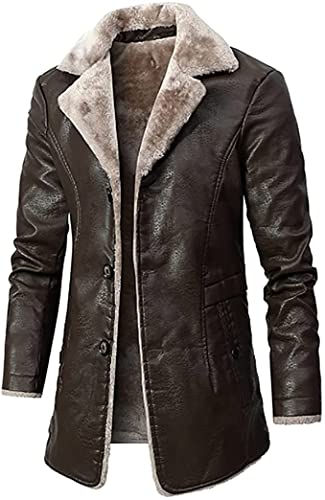 Herren Lange Lederjacke Kleidung Winter Business Plus Plüsch Pelzjacke Herren Mittellange Jacke Herbst Und Winter Business Plus Samt Großer Revers Anzug Pelzplüschjacke (Color : Brown, Size : M) von Glenmi