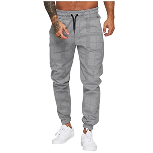 Hose Für Herren Slim Fit Chino Hosen Lange Regular Fit Stretch Hose Karo-Muster Herrenhose Trainingshose (Color : Gray, Size : M) von Glenmi