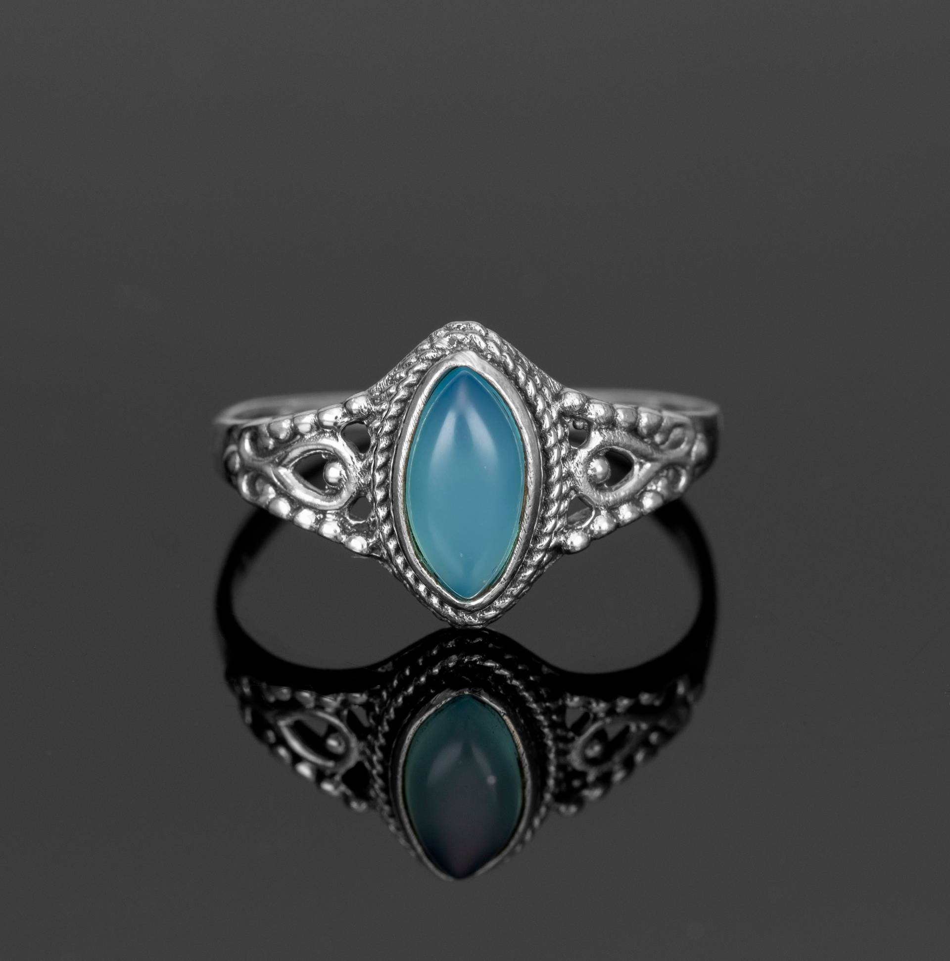 925 Sterling Silber Damen Blauer Chalcedon Marquise Edelstein Schmuck Ring Handgemacht Geschenk von GlitzNGems