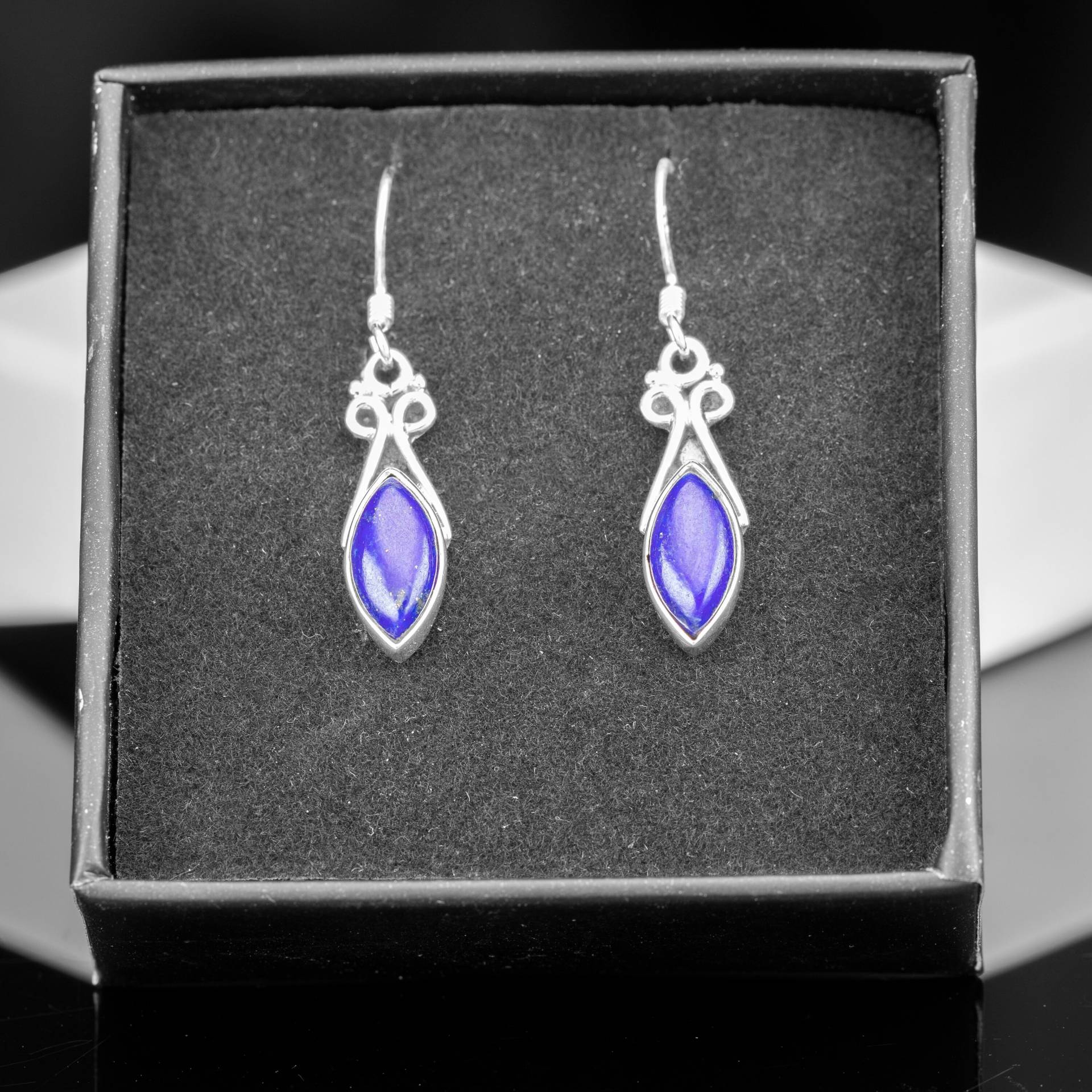 925 Sterling Silber Marquise Schnitt Blau Lapis Lazuli Edelstein Tropfen Baumeln Damen Ohrringe Schmuck Geschenkbox von GlitzNGems