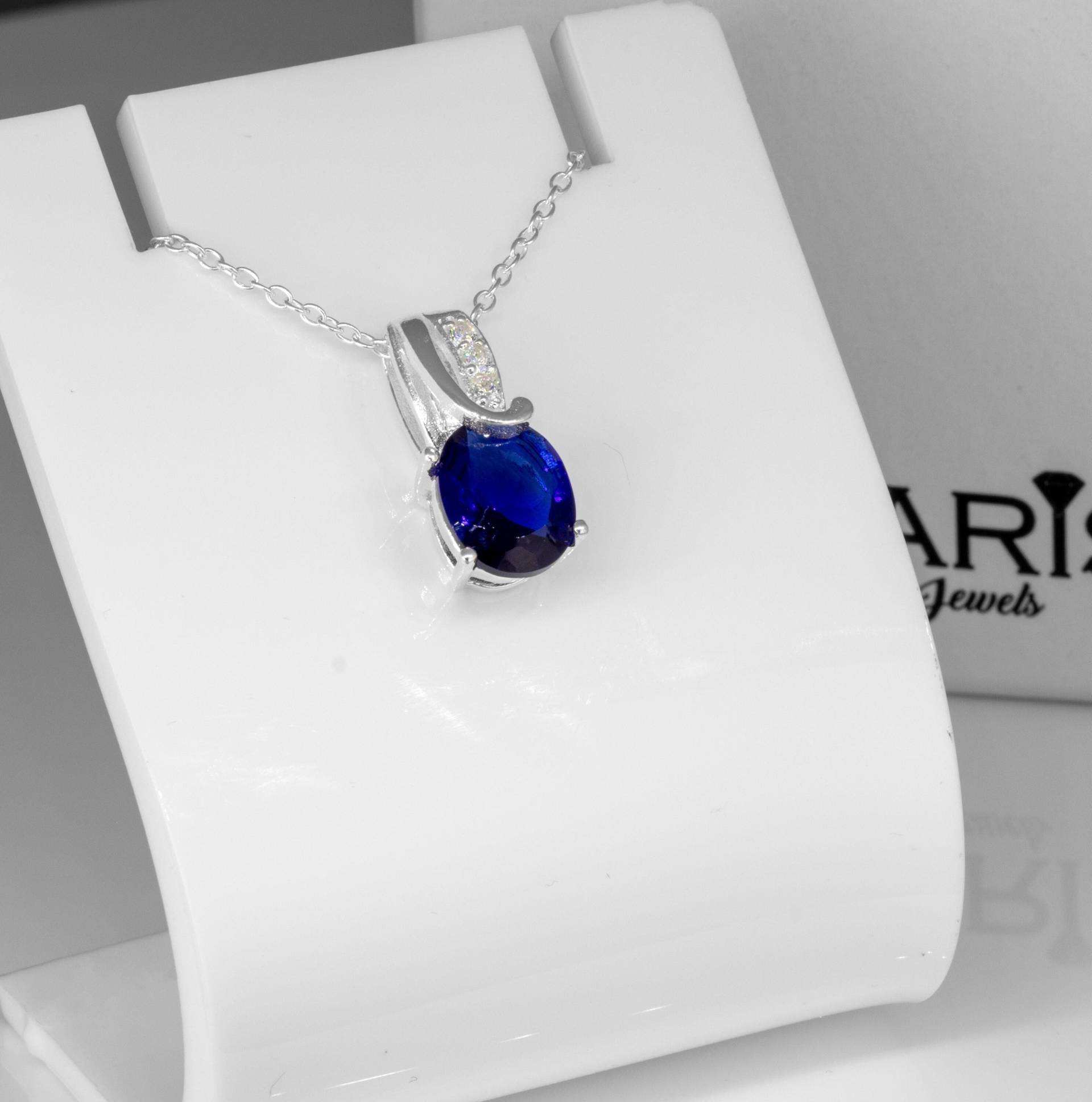 925 Sterling Silber Zirkonia Cz & Blauer Saphir Damen Anhänger Halskette Schmuck Geschenk Boxed Künstlicher Diamant Edelstein von GlitzNGems