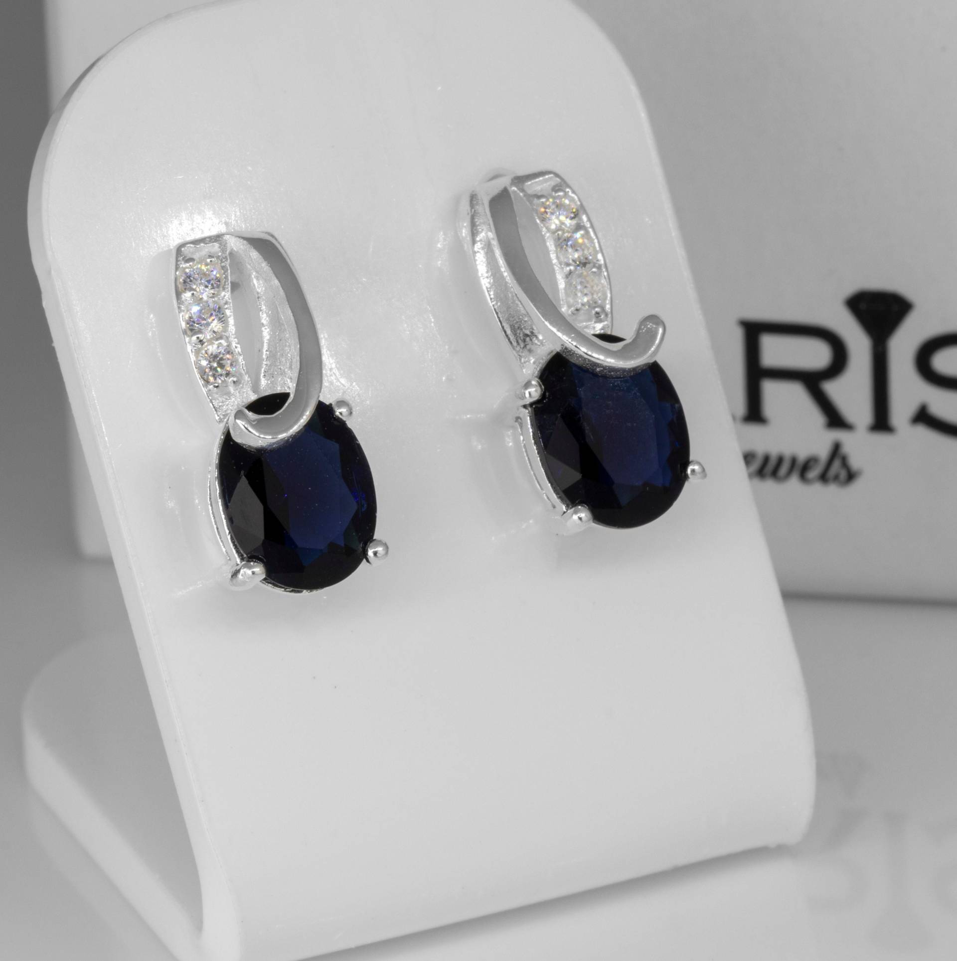 925 Sterling Silber Zirkonia Cz & Sapphire Blau Damen Baumeln Ohrringe Schmuck Geschenk Boxed Künstlichen Diamant-Edelstein-Schmuck von GlitzNGems