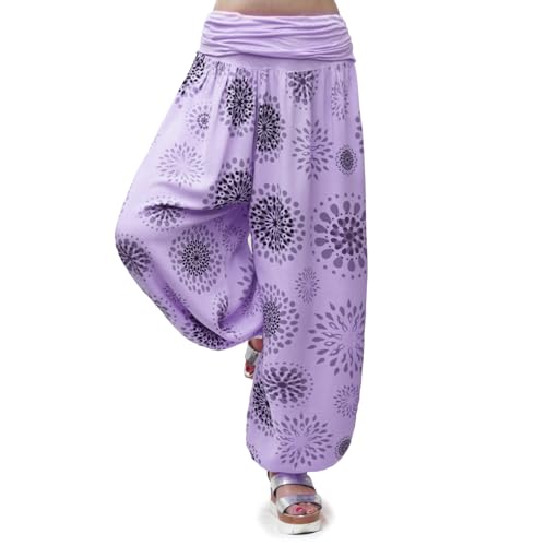 Gloop Damen Pumphose Haremhose Freizeithose Sommerhose Hose in Blumen Muster oder UniFarben HS201701 (DE/NL/SE/PL, Alphanumerisch, XL, 3XL, Regular, Regular, Dunkel Flieder 13024a18) von Gloop