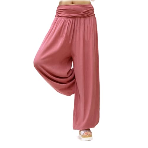 Gloop Damen Pumphose Haremhose Freizeithose Sommerhose Hose in Blumen Muster oder UniFarben HS201701 (DE/NL/SE/PL, Alphanumerisch, M, L, Regular, Regular, Mauve 13090a45) von Gloop