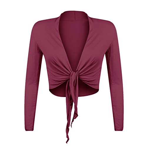 Gloop Damen Schöne, Elegante Bolero Jäckchen Langarm Bolero zum Knoten M Mauve,Mauve,M von Gloop