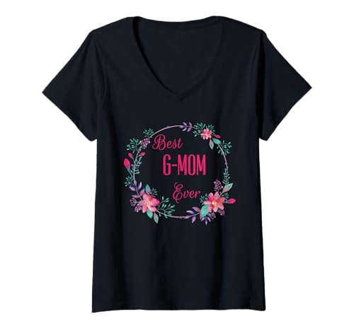 Damen Die beste G-Mom aller Zeiten mit rosafarbenem Blumenmuster als Geschenk für Tante, Großmutter und Mutter T-Shirt mit V-Ausschnitt Damen Die beste G-Mom aller Zeiten mit rosafarbenem Blumenmuster als Geschenk für Tante, Großmutter und Mutter T-Shirt mit V-Ausschnitt von Glorious Grandma Names