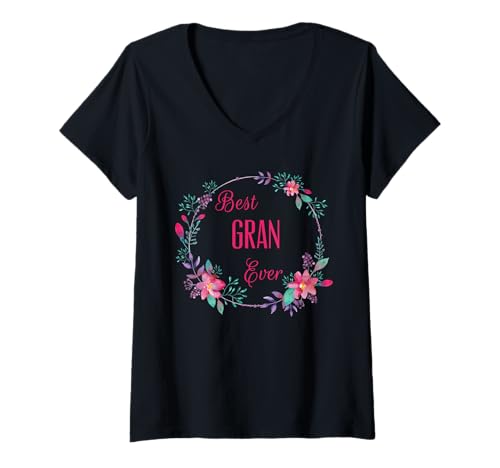 Damen Die beste Großmutter aller Zeiten mit rosa Blumen, lustiges Geschenk für Tante, Großmutter, Mutter T-Shirt mit V-Ausschnitt Damen Die beste Großmutter aller Zeiten mit rosa Blumen, lustiges Geschenk für Tante, Großmutter, Mutter T-Shirt mit V-Ausschnitt von Glorious Grandma Names