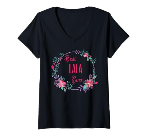 Damen Die beste Lala aller Zeiten mit rosa Blumen, lustiges Geschenk für Tante, Oma, Mama T-Shirt mit V-Ausschnitt Damen Die beste Lala aller Zeiten mit rosa Blumen, lustiges Geschenk für Tante, Oma, Mama T-Shirt mit V-Ausschnitt von Glorious Grandma Names