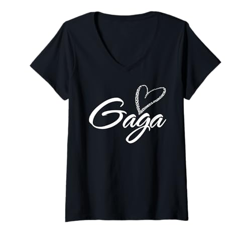 Damen Gaga mit Leopardenmuster Herz Spaß Tante Oma Mama Geschenk T-Shirt mit V-Ausschnitt Damen Gaga mit Leopardenmuster Herz Spaß Tante Oma Mama Geschenk T-Shirt mit V-Ausschnitt von Glorious Grandma Names