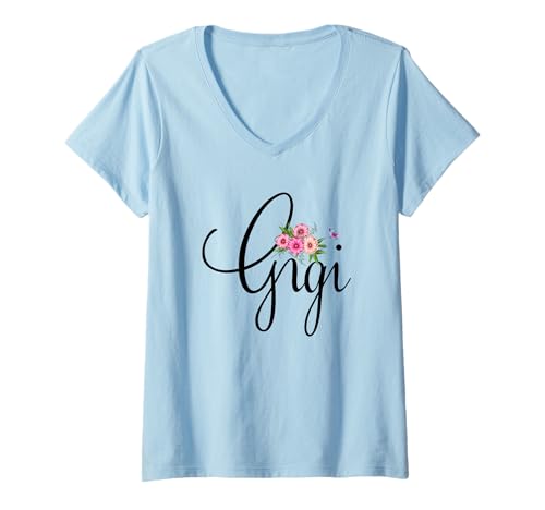 Damen Gigi mit Blumen und Schmetterling, lustiges Geschenk für Großmutter T-Shirt mit V-Ausschnitt Damen Gigi mit Blumen und Schmetterling, lustiges Geschenk für Großmutter T-Shirt mit V-Ausschnitt von Glorious Grandma Names