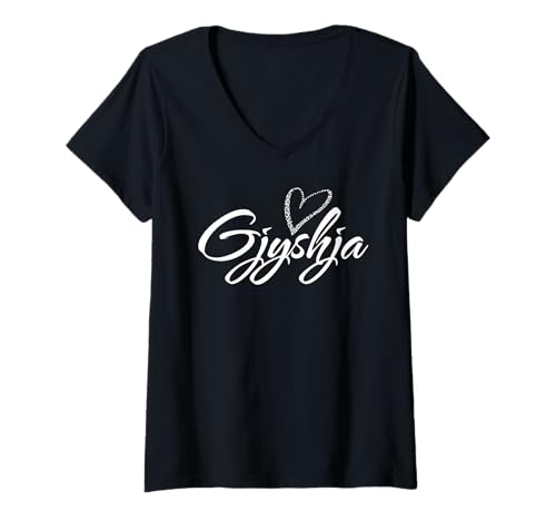 Damen Gjyshja mit Leopardenmuster Herz Spaß Tante Oma Mama Geschenk T-Shirt mit V-Ausschnitt Damen Gjyshja mit Leopardenmuster Herz Spaß Tante Oma Mama Geschenk T-Shirt mit V-Ausschnitt von Glorious Grandma Names