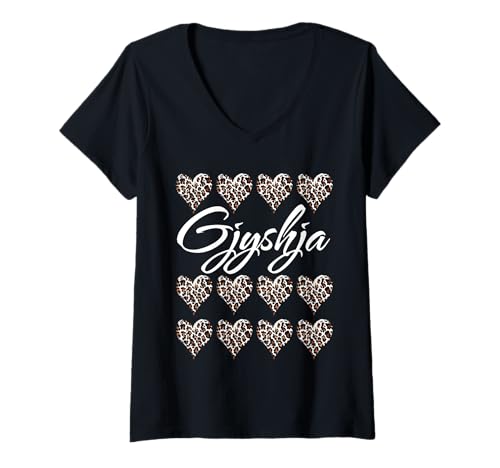 Damen Gjyshja mit Leopardenmuster Herzen Lustiges Geschenk für Tante Oma Mutter T-Shirt mit V-Ausschnitt Damen Gjyshja mit Leopardenmuster Herzen Lustiges Geschenk für Tante Oma Mutter T-Shirt mit V-Ausschnitt von Glorious Grandma Names