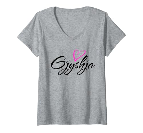 Damen Gjyshja mit rosa Herz Spaß Tante Oma Mama Geschenk T-Shirt mit V-Ausschnitt Damen Gjyshja mit rosa Herz Spaß Tante Oma Mama Geschenk T-Shirt mit V-Ausschnitt von Glorious Grandma Names
