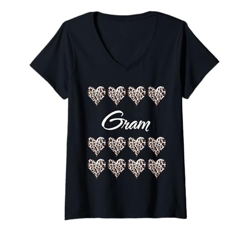 Damen Gram mit Leopardenmuster, Herzen, lustiges Geschenk für Tante, Oma, Mutter T-Shirt mit V-Ausschnitt Damen Gram mit Leopardenmuster, Herzen, lustiges Geschenk für Tante, Oma, Mutter T-Shirt mit V-Ausschnitt von Glorious Grandma Names