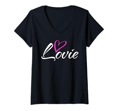 Damen Lovie mit pinkem Herz, lustiges Geschenk für Tante Oma T-Shirt mit V-Ausschnitt Damen Lovie mit pinkem Herz, lustiges Geschenk für Tante Oma T-Shirt mit V-Ausschnitt von Glorious Grandma Names