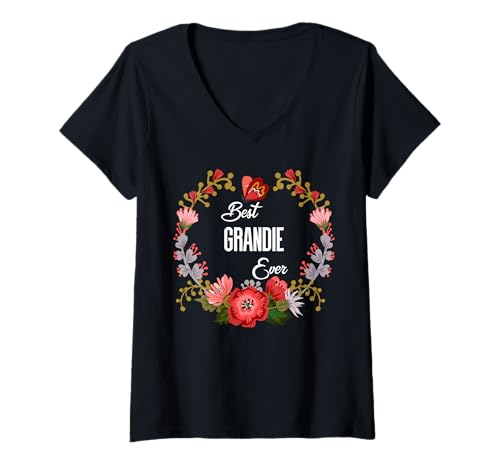 Damen Lustiges Geschenk für Tante, Oma, Mama, Orange, Blumenmotiv, beste Grandie aller Zeiten T-Shirt mit V-Ausschnitt Damen Lustiges Geschenk für Tante, Oma, Mama, Orange, Blumenmotiv, beste Grandie aller Zeiten T-Shirt mit V-Ausschnitt von Glorious Grandma Names