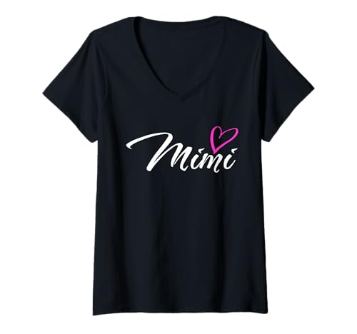 Damen Mimi mit pinkem Herz, lustiges Geschenk für Tante Oma T-Shirt mit V-Ausschnitt Damen Mimi mit pinkem Herz, lustiges Geschenk für Tante Oma T-Shirt mit V-Ausschnitt von Glorious Grandma Names