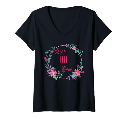 Damen Tolles Fifi aller Zeiten mit rosafarbenem Blumenmuster als Geschenk für Tante, Großmutter und Mutter T-Shirt mit V-Ausschnitt Damen Tolles Fifi aller Zeiten mit rosafarbenem Blumenmuster als Geschenk für Tante, Großmutter und Mutter T-Shirt mit V-Ausschnitt von Glorious Grandma Names