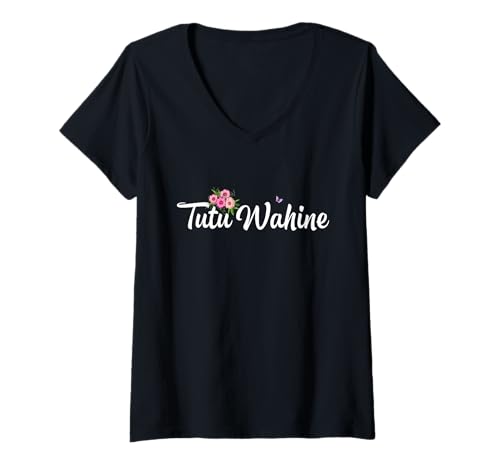 Damen Tutu Wahine mit Blumen & Schmetterling Oma Großmutter Mama T-Shirt mit V-Ausschnitt Damen Tutu Wahine mit Blumen & Schmetterling Oma Großmutter Mama T-Shirt mit V-Ausschnitt von Glorious Grandma Names
