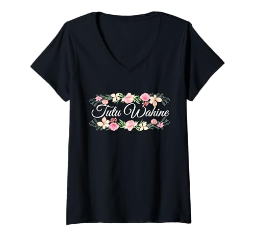 Damen Tutu Wahine mit floralem Akzent, lustiges Geschenk für Tante Oma Mutter T-Shirt mit V-Ausschnitt Damen Tutu Wahine mit floralem Akzent, lustiges Geschenk für Tante Oma Mutter T-Shirt mit V-Ausschnitt von Glorious Grandma Names