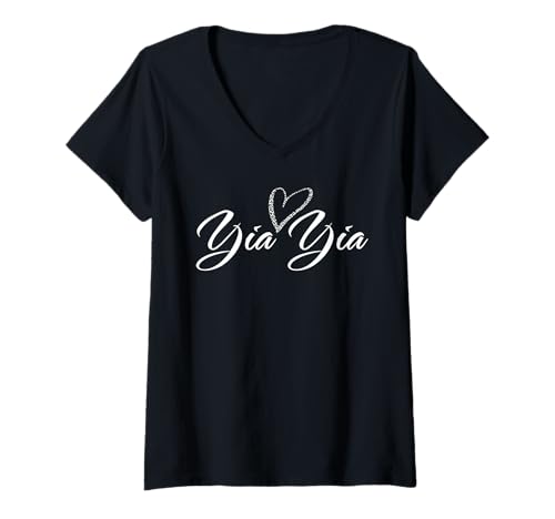 Damen Yia Yia mit Leopardenmuster, Herz, lustiges Geschenk für Tante Oma T-Shirt mit V-Ausschnitt Damen Yia Yia mit Leopardenmuster, Herz, lustiges Geschenk für Tante Oma T-Shirt mit V-Ausschnitt von Glorious Grandma Names
