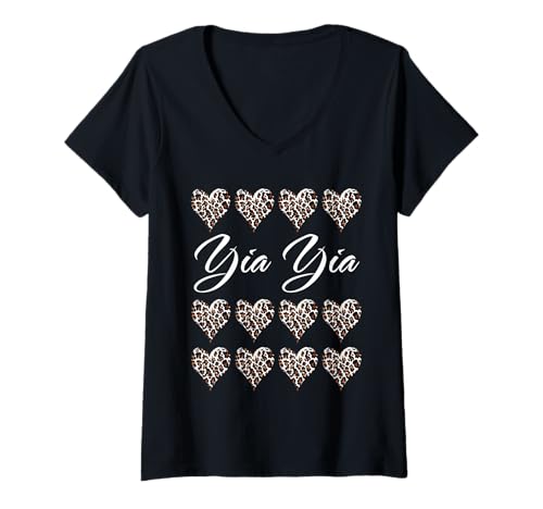 Damen Yia Yia mit Leopardenmuster, Herzen, lustiges Geschenk für Tante Oma T-Shirt mit V-Ausschnitt Damen Yia Yia mit Leopardenmuster, Herzen, lustiges Geschenk für Tante Oma T-Shirt mit V-Ausschnitt von Glorious Grandma Names